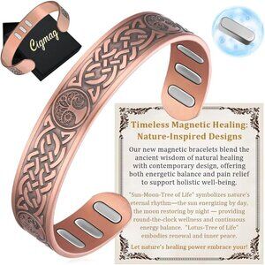 Men's Copper Magnetic Bracelet with 9X 5000 Gauss Magnets - Sun Moon Tree Design